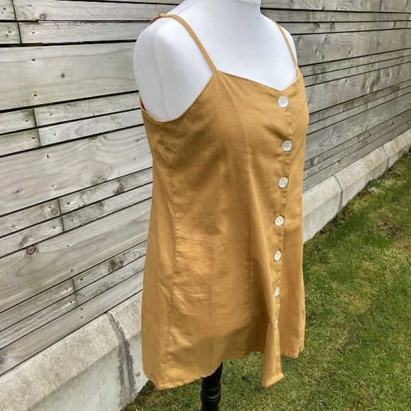 Holiday Sun Top Mustard Yellow Cotton Cut Out UK 14 Strappy Button Up Summer - Picture 4 of 12